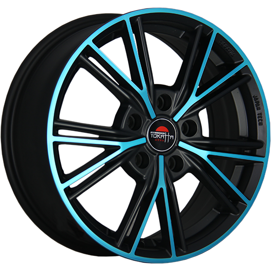 фото диска YOKATTA R16 ET50 DIA60,1 PCD:4/100 МАТОВЫЙ ЧЕРНЫЙ+СИНИЙ