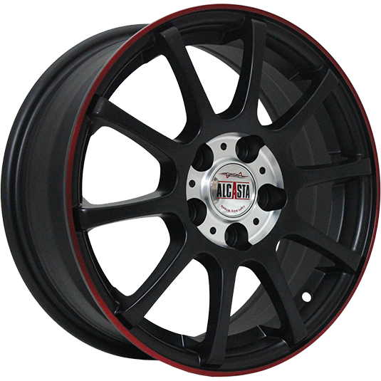 фото диска Alcasta R16 ET50 DIA60,1 PCD:4/100 ЧЕРНЫЙ С КРАСНЫМ ОБОДОМ