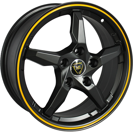 фото диска NZ R15 ET38 DIA57,1 PCD:5/100 черный матовый с желтой полосой по ободу