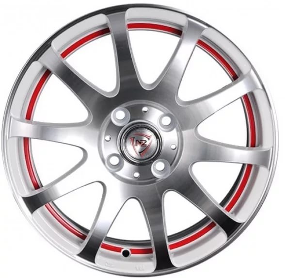 фото диска NZ R13 ET35 DIA58,6 PCD:4/98 БЕЛЫЙ  ПОЛНОСТЬЮ ПОЛИРОВАННЫЙ С КРАСНОЙ ПОЛОСОЙ ПО ОБОДУ ВНУТРИ