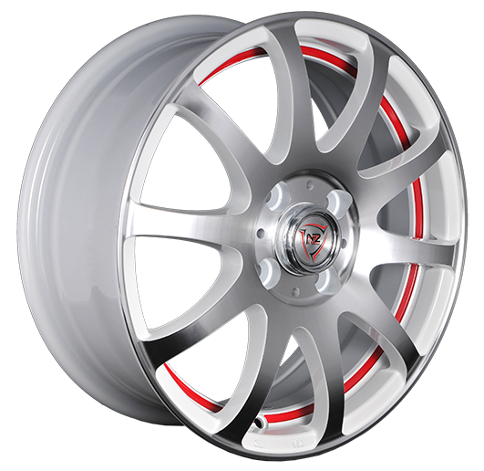 фото диска NZ R14 ET49 DIA56,6 PCD:4/100 БЕЛЫЙ  ПОЛНОСТЬЮ ПОЛИРОВАННЫЙ С КРАСНОЙ ПОЛОСОЙ ПО ОБОДУ ВНУТРИ