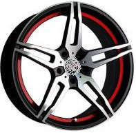 фото диска X-RACE R18 ET40 DIA66,1 PCD:5/114,3 черный матовый полированный с красной полосой по ободу внутри