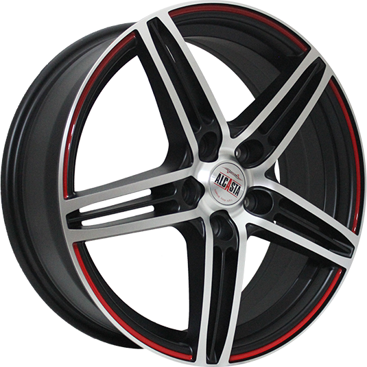 фото диска Alcasta R15 ET36 DIA60,1 PCD:4/100 черный матовый с красным ободом
