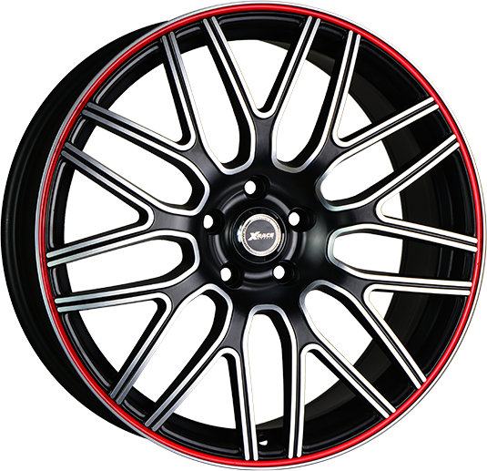 фото диска X-RACE R18 ET35 DIA60,1 PCD:5/114,3 черный матовый полированный с красной полосой по ободу