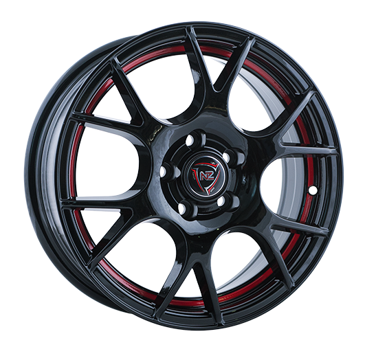 фото диска NZ R14 ET49 DIA56,6 PCD:4/100 черный с красной полосой по ободу внутри